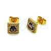 Oro Laminado Stud Earring, Gold Filled Style Cluster Design, with Amethyst and White Cubic Zirconia, Polished, Golden Finish, 02.344.0169.1