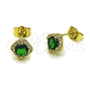 Oro Laminado Stud Earring, Gold Filled Style Cluster Design, with Green Cubic Zirconia and White Micro Pave, Polished, Golden Finish, 02.196.0231