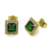 Oro Laminado Stud Earring, Gold Filled Style Cluster Design, with Green and White Cubic Zirconia, Polished, Golden Finish, 02.196.0238