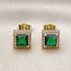 Oro Laminado Stud Earring, Gold Filled Style Cluster Design, with Green and White Cubic Zirconia, Polished, Golden Finish, 02.196.0238