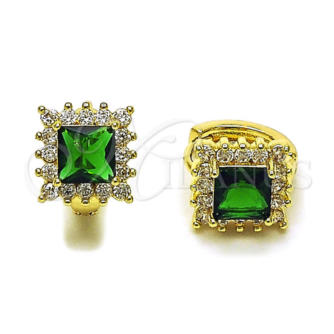 Oro Laminado Huggie Hoop, Gold Filled Style Cluster Design, with Green and White Cubic Zirconia, Polished, Golden Finish, 02.196.0243.15