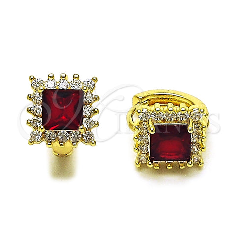 Oro Laminado Huggie Hoop, Gold Filled Style Cluster Design, with Garnet and White Cubic Zirconia, Polished, Golden Finish, 02.196.0243.1.15