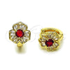 Oro Laminado Huggie Hoop, Gold Filled Style Flower and Cluster Design, with Garnet and White Cubic Zirconia, Polished, Golden Finish, 02.196.0244.1.15