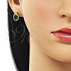 Oro Laminado Stud Earring, Gold Filled Style Cluster Design, with Green Cubic Zirconia and White Micro Pave, Polished, Golden Finish, 02.196.0245