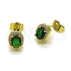 Oro Laminado Stud Earring, Gold Filled Style Cluster Design, with Green Cubic Zirconia and White Micro Pave, Polished, Golden Finish, 02.196.0245