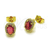 Oro Laminado Stud Earring, Gold Filled Style Cluster Design, with Ruby and White Cubic Zirconia, Polished, Golden Finish, 02.196.0245.1
