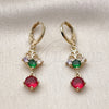 Oro Laminado Long Earring, Gold Filled Style with Multicolor Cubic Zirconia, Polished, Golden Finish, 02.196.0247
