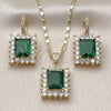 Oro Laminado Earring and Pendant Adult Set, Gold Filled Style Cluster Design, with Green and White Cubic Zirconia, Polished, Golden Finish, 10.196.0193
