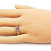 Oro Laminado Multi Stone Ring, Gold Filled Style Cluster Design, with Ruby and White Cubic Zirconia, Polished, Golden Finish, 01.196.0041 (One size fits all)