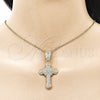 Oro Laminado Religious Pendant, Gold Filled Style Cross Design, with White Cubic Zirconia, Polished, Golden Finish, 05.253.0198