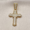 Oro Laminado Religious Pendant, Gold Filled Style Cross Design, with White Cubic Zirconia, Polished, Golden Finish, 05.253.0198