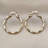 Oro Laminado Medium Hoop, Gold Filled Style Twist Design, Diamond Cutting Finish, Golden Finish, 02.170.0543.30