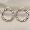 Oro Laminado Medium Hoop, Gold Filled Style Twist and Greek Key Design, Diamond Cutting Finish, Tricolor, 02.170.0342.1.40