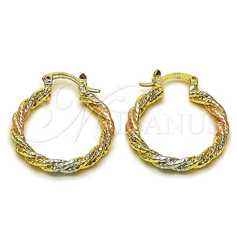 Oro Laminado Small Hoop, Gold Filled Style Diamond Cutting Finish, Tricolor, 02.170.0552.25