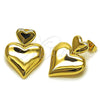 Oro Laminado Stud Earring, Gold Filled Style Heart Design, Polished, Golden Finish, 02.170.0560