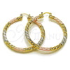 Oro Laminado Large Hoop, Gold Filled Style Diamond Cutting Finish, Tricolor, 02.170.0567.1.50