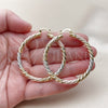 Oro Laminado Large Hoop, Gold Filled Style Twist Design, Diamond Cutting Finish, Tricolor, 02.170.0567.1.50
