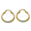 Oro Laminado Medium Hoop, Gold Filled Style Hollow Design, Diamond Cutting Finish, Tricolor, 02.213.0258.1.30