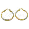 Oro Laminado Medium Hoop, Gold Filled Style Hollow Design, Diamond Cutting Finish, Tricolor, 02.213.0258.1.40