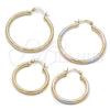 Oro Laminado Medium Hoop, Gold Filled Style Hollow Design, Diamond Cutting Finish, Tricolor, 02.213.0258.1.40