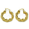 Oro Laminado Medium Hoop, Gold Filled Style Twist and Hollow Design, Diamond Cutting Finish, Golden Finish, 02.170.0021.30