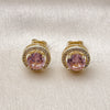 Oro Laminado Stud Earring, Gold Filled Style Cluster Design, with Pink Cubic Zirconia and White Micro Pave, Polished, Golden Finish, 02.213.0835