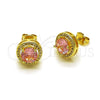 Oro Laminado Stud Earring, Gold Filled Style Cluster Design, with Pink Cubic Zirconia and White Micro Pave, Polished, Golden Finish, 02.213.0835