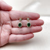Oro Laminado Dangle Earring, Gold Filled Style Cluster Design, with Green Cubic Zirconia and White Micro Pave, Polished, Golden Finish, 02.213.0838