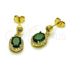Oro Laminado Dangle Earring, Gold Filled Style Cluster Design, with Green Cubic Zirconia and White Micro Pave, Polished, Golden Finish, 02.213.0838