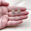 Oro Laminado Stud Earring, Gold Filled Style Flower Design, with Multicolor and White Cubic Zirconia, Polished, Golden Finish, 02.213.0840