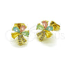 Oro Laminado Stud Earring, Gold Filled Style Flower Design, with Multicolor and White Cubic Zirconia, Polished, Golden Finish, 02.213.0840