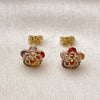 Oro Laminado Stud Earring, Gold Filled Style Flower Design, with Multicolor Cubic Zirconia, Polished, Golden Finish, 02.213.0842