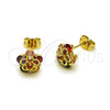 Oro Laminado Stud Earring, Gold Filled Style Flower Design, with Multicolor Cubic Zirconia, Polished, Golden Finish, 02.213.0842
