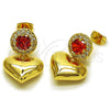 Oro Laminado Dangle Earring, Gold Filled Style Heart and Cluster Design, with Garnet and White Cubic Zirconia, Polished, Golden Finish, 02.213.0844.1