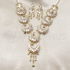 Oro Laminado Necklace and Earring, Gold Filled Style Heart and Ball Design, Diamond Cutting Finish, Tricolor, 06.331.0012