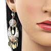 Oro Laminado Chandelier Earring, Gold Filled Style Guadalupe and Flower Design, Polished, Tricolor, 02.331.0063