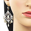 Oro Laminado Chandelier Earring, Gold Filled Style Guadalupe and Ball Design, Matte Finish, Tricolor, 02.331.0064