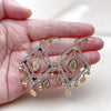 Oro Laminado Chandelier Earring, Gold Filled Style Guadalupe and Ball Design, Matte Finish, Tricolor, 02.331.0064