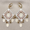 Oro Laminado Chandelier Earring, Gold Filled Style Guadalupe and Ball Design, Matte Finish, Tricolor, 02.331.0064