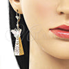 Oro Laminado Long Earring, Gold Filled Style Guadalupe and Butterfly Design, Polished, Tricolor, 02.331.0066