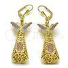 Oro Laminado Long Earring, Gold Filled Style Guadalupe and Butterfly Design, Polished, Tricolor, 02.331.0066
