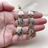 Oro Laminado Chandelier Earring, Gold Filled Style Hand of God and Guadalupe Design, Polished, Tricolor, 02.331.0068