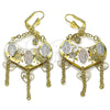 Oro Laminado Chandelier Earring, Gold Filled Style Guadalupe and Love Design, Polished, Tricolor, 02.331.0069
