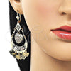 Oro Laminado Chandelier Earring, Gold Filled Style Heart and Butterfly Design, Matte Finish, Tricolor, 02.331.0070