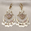 Oro Laminado Chandelier Earring, Gold Filled Style Heart and Butterfly Design, Matte Finish, Tricolor, 02.331.0070