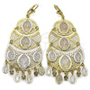 Oro Laminado Chandelier Earring, Gold Filled Style Guadalupe Design, with White Crystal, Polished, Tricolor, 02.331.0071