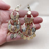 Oro Laminado Chandelier Earring, Gold Filled Style Guadalupe Design, Diamond Cutting Finish, Tricolor, 02.331.0072
