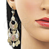 Oro Laminado Chandelier Earring, Gold Filled Style Guadalupe Design, Diamond Cutting Finish, Tricolor, 02.331.0072