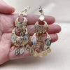 Oro Laminado Chandelier Earring, Gold Filled Style Guadalupe Design, Diamond Cutting Finish, Tricolor, 02.331.0072