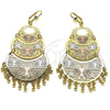 Oro Laminado Chandelier Earring, Gold Filled Style Butterfly and Flower Design, Diamond Cutting Finish, Tricolor, 02.331.0073